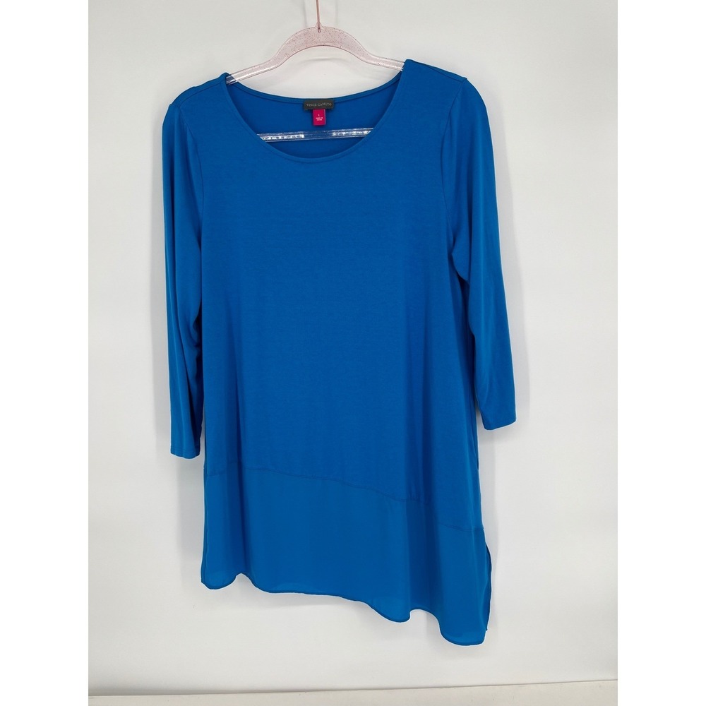 Vince Camuto Tunic Top 3/4 Sleeve Asymmetric Hem Blue Size L